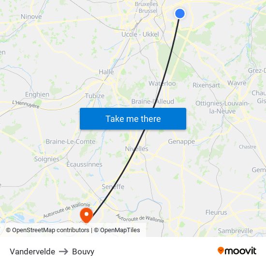 Vandervelde to Bouvy map