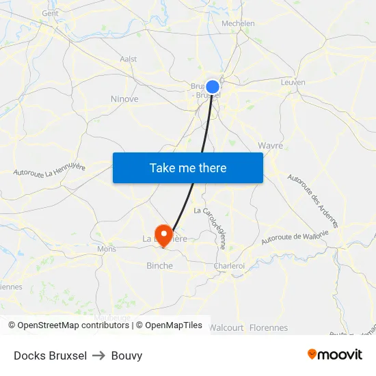 Docks Brussels to Bouvy map