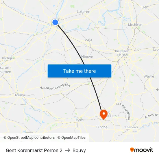 Gent Korenmarkt Perron 2 to Bouvy map