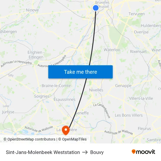 Sint-Jans-Molenbeek Weststation to Bouvy map