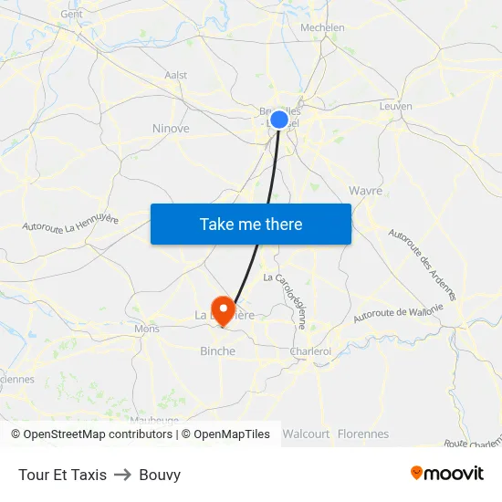 Tour and Taxis to Bouvy map