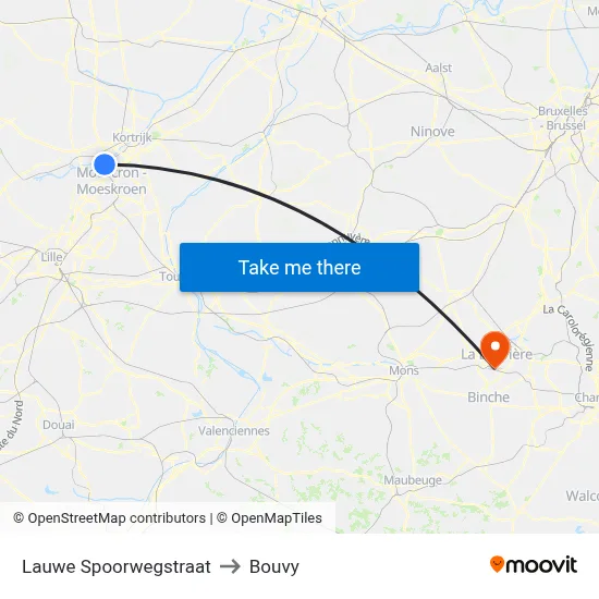 Lauwe Spoorwegstraat to Bouvy map