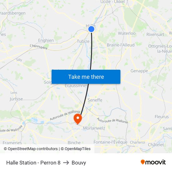 Halle Station - Perron 8 to Bouvy map