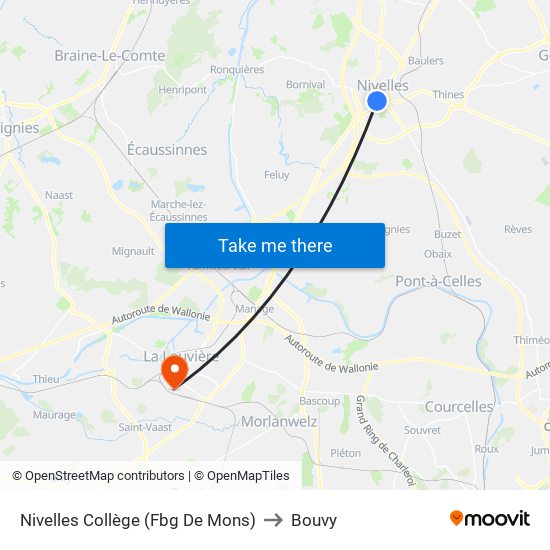 Nivelles Collège (Fbg De Mons) to Bouvy map