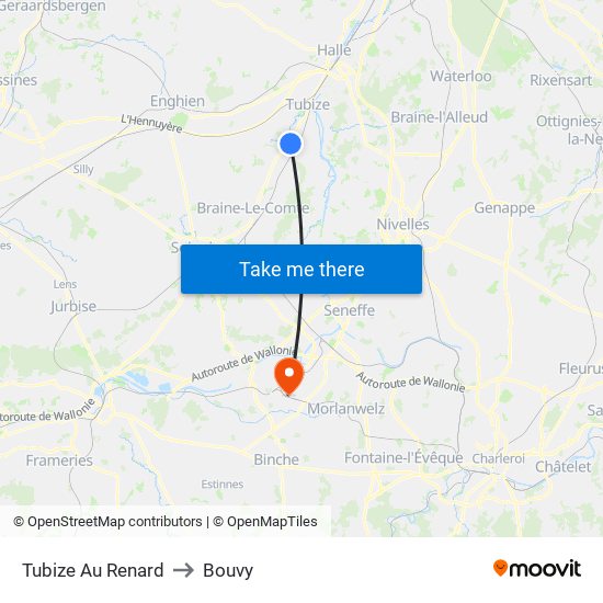 Tubize Au Renard to Bouvy map