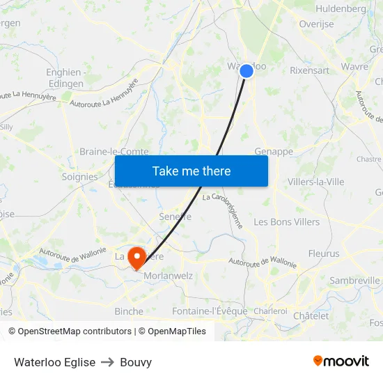 Waterloo Church to Bouvy map