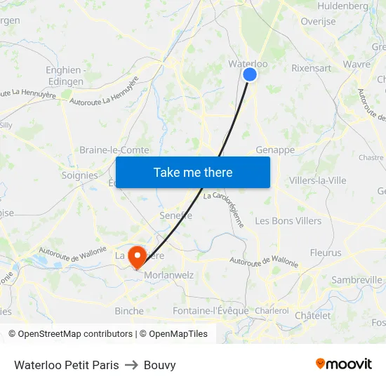 Waterloo Little Paris to Bouvy map