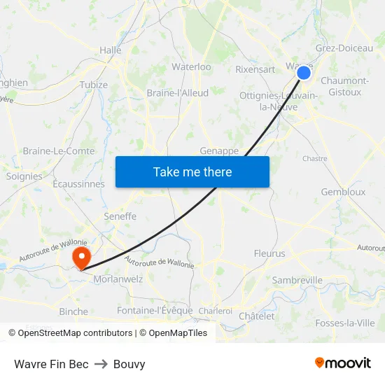 Wavre Fin Bec to Bouvy map
