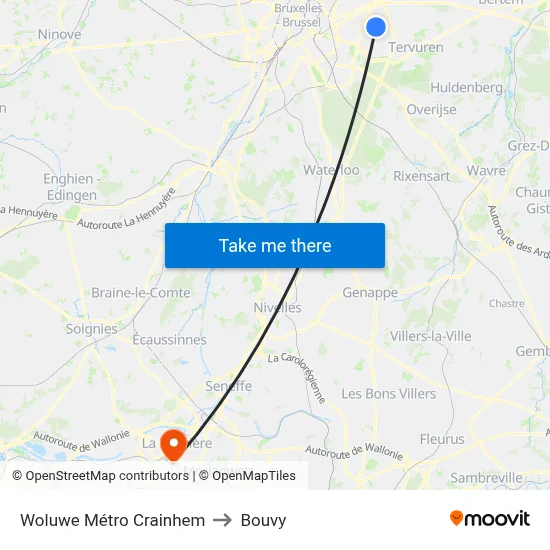 Woluwe Crainhem Metro to Bouvy map
