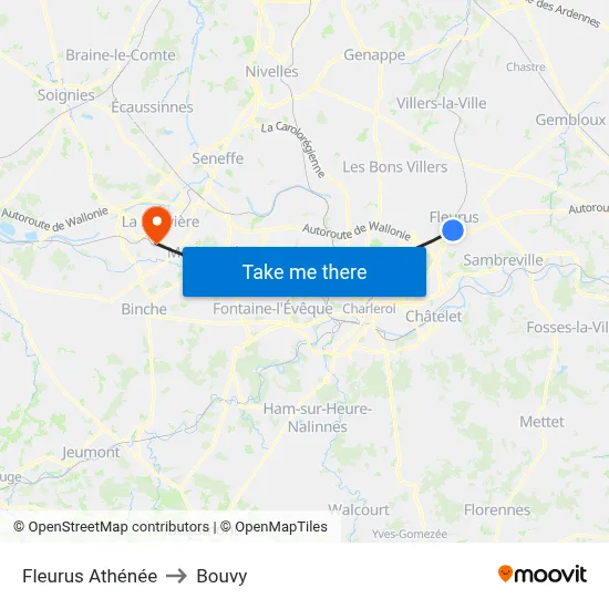 Fleurus High School to Bouvy map