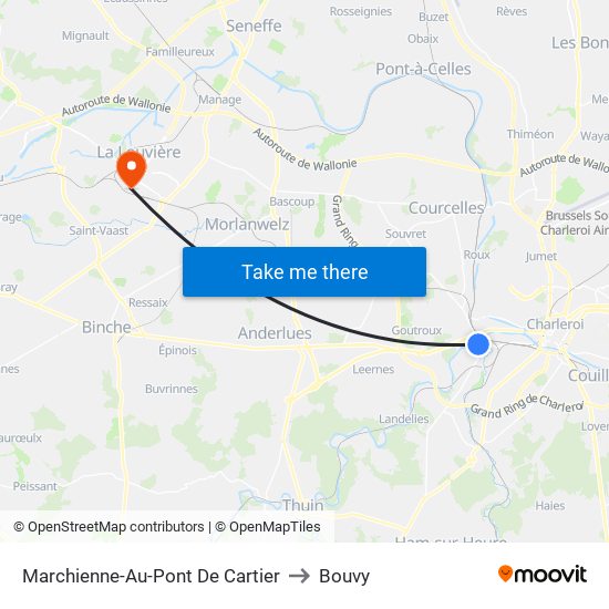 Marchienne-Au-Pont De Cartier to Bouvy map