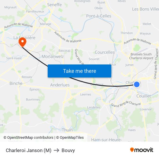 Charleroi Janson (M) to Bouvy map