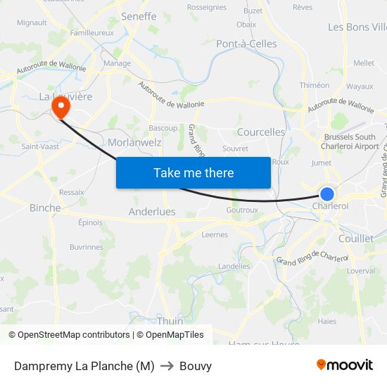 Dampremy La Planche (M) to Bouvy map