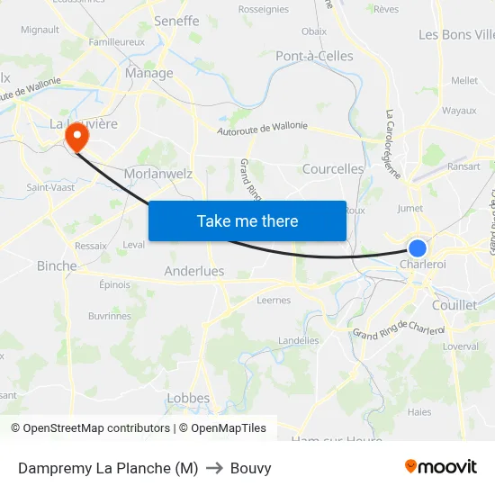 Dampremy La Planche (M) to Bouvy map