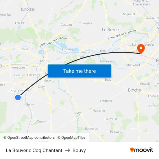 La Bouverie Singing Rooster to Bouvy map