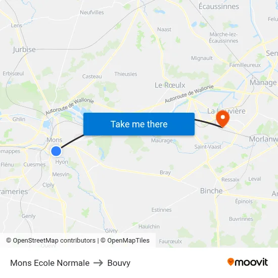 Mons Normal School to Bouvy map