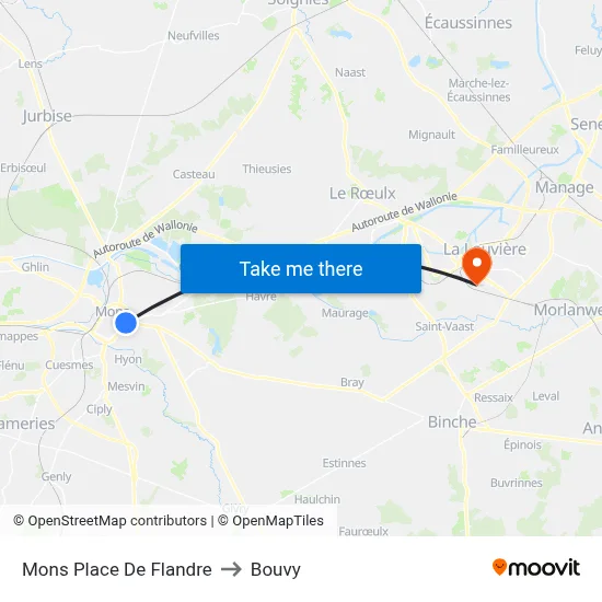 Mons Flanders Square to Bouvy map