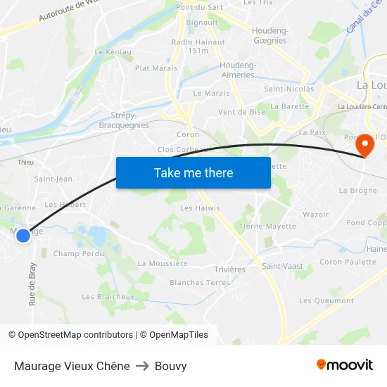 Maurage Old Oak to Bouvy map