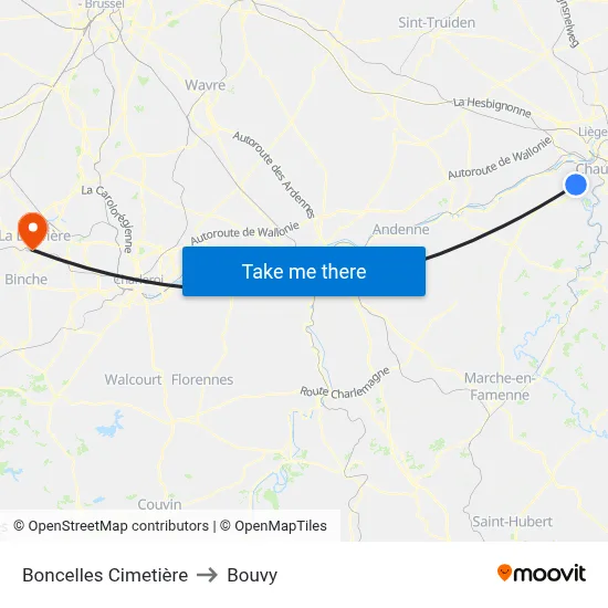Boncelles Cemetery to Bouvy map