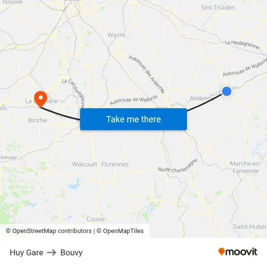 Huy Station to Bouvy map