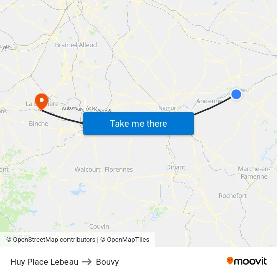 Huy Place Lebeau to Bouvy map