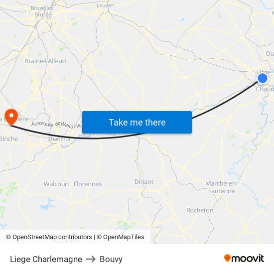 Liege Charlemagne to Bouvy map