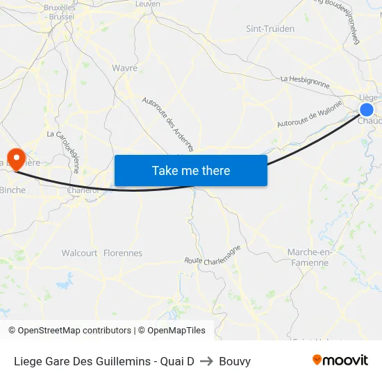 Liege Gare Des Guillemins - Quai D to Bouvy map