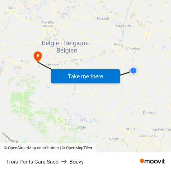 Trois-Ponts Gare Sncb to Bouvy map