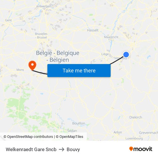 Welkenraedt Gare Sncb to Bouvy map