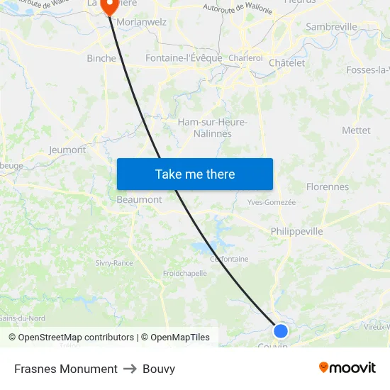 Frasnes Monument to Bouvy map