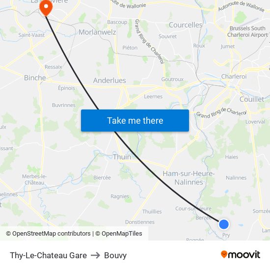 Thy-Le-Chateau Gare to Bouvy map