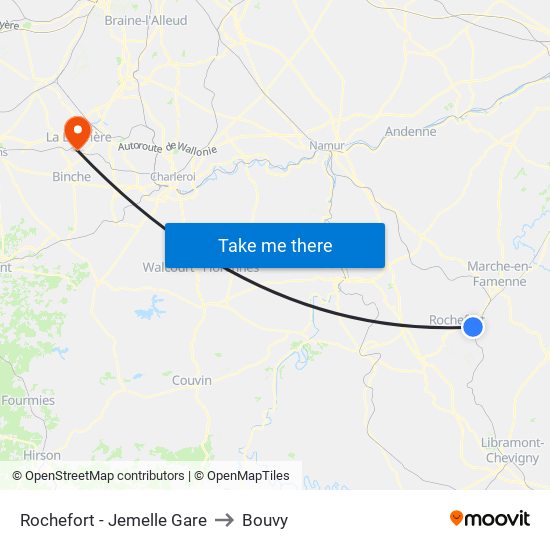 Rochefort - Jemelle Gare to Bouvy map