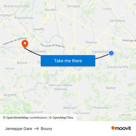 Jemeppe Gare to Bouvy map