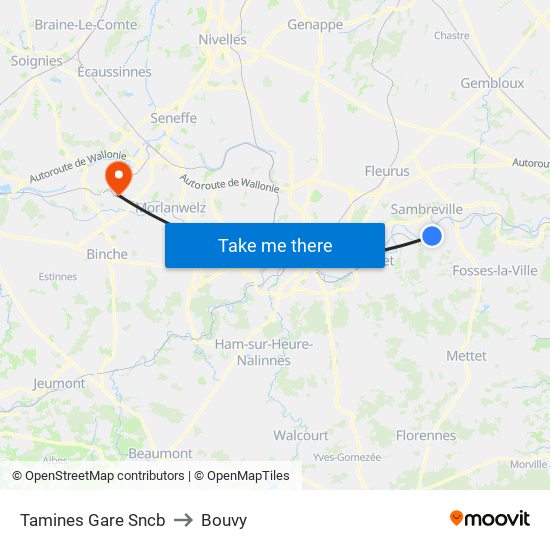 Tamines Gare Sncb to Bouvy map