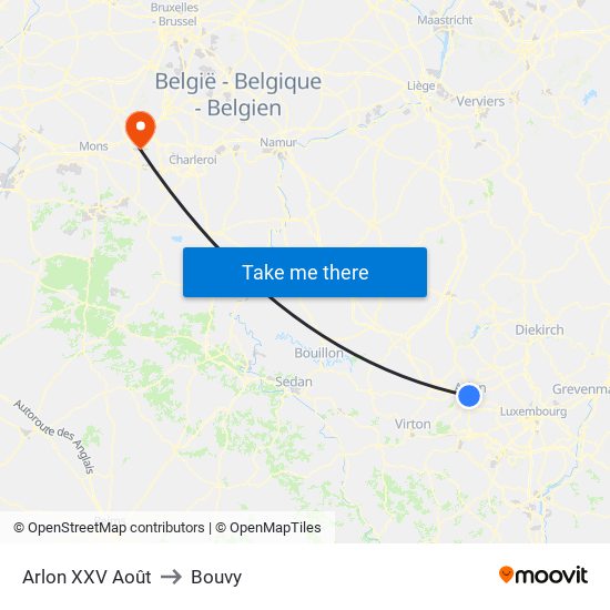 Arlon XXV Août to Bouvy map