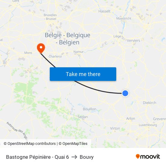 Bastogne Pépinière - Quai 6 to Bouvy map