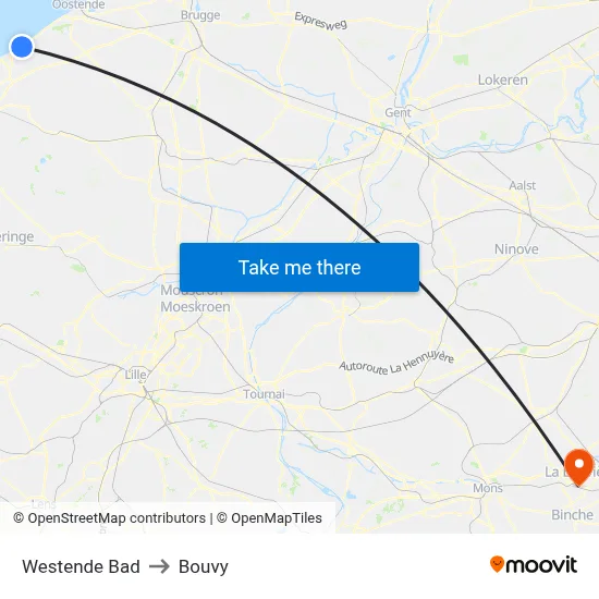 Westende Beach to Bouvy map