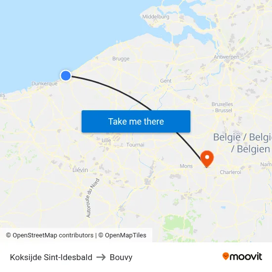 Koksijde Sint-Idesbald to Bouvy map