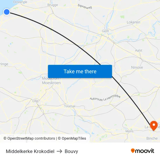 Middelkerke Crocodile to Bouvy map