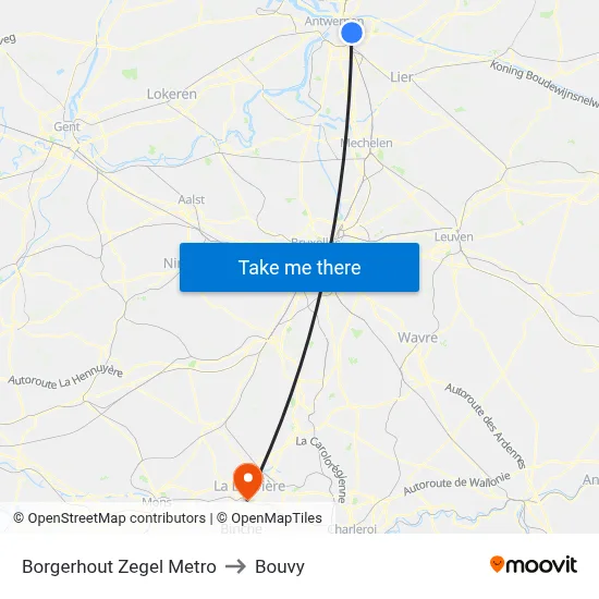 Borgerhout Zegel Metro to Bouvy map