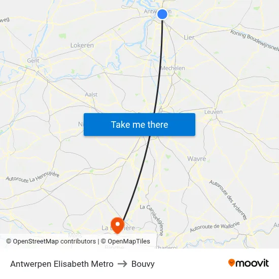 Antwerp Elisabeth Metro to Bouvy map