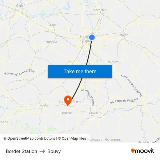 Bordet Station to Bouvy map