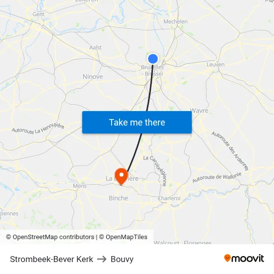 Strombeek-Bever Kerk to Bouvy map