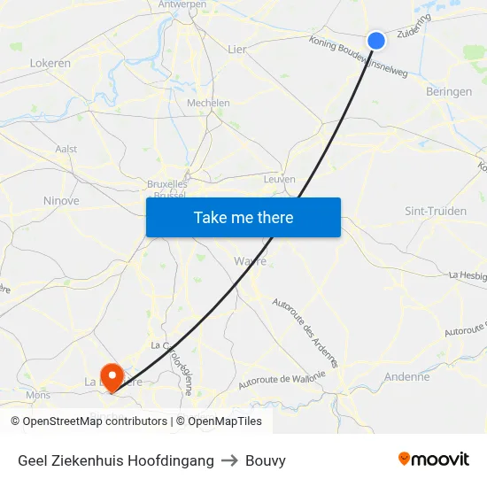 Geel Ziekenhuis Hoofdingang to Bouvy map