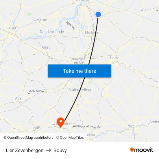 Lier Zevenbergen to Bouvy map