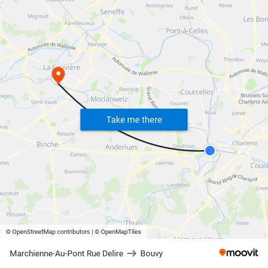 Marchienne-Au-Pont Rue Delire to Bouvy map