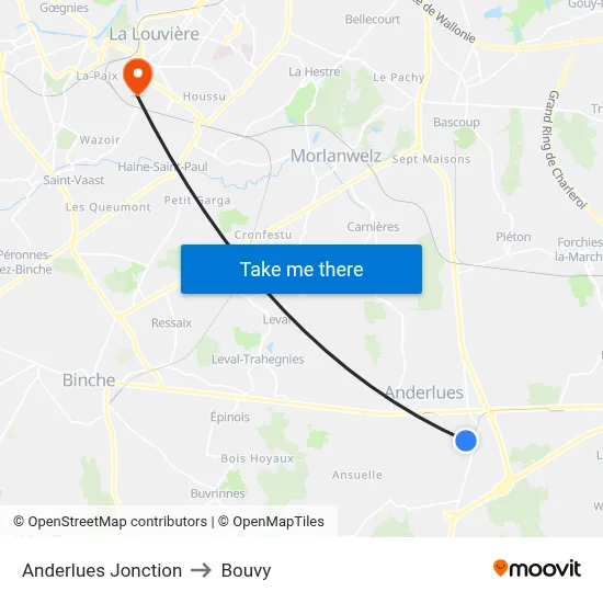 Anderlues Jonction to Bouvy map
