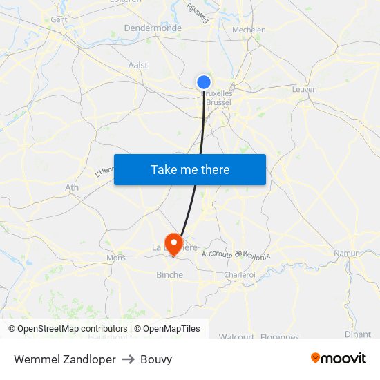 Wemmel Zandloper to Bouvy map