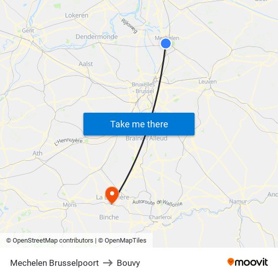 Mechelen Brusselpoort to Bouvy map
