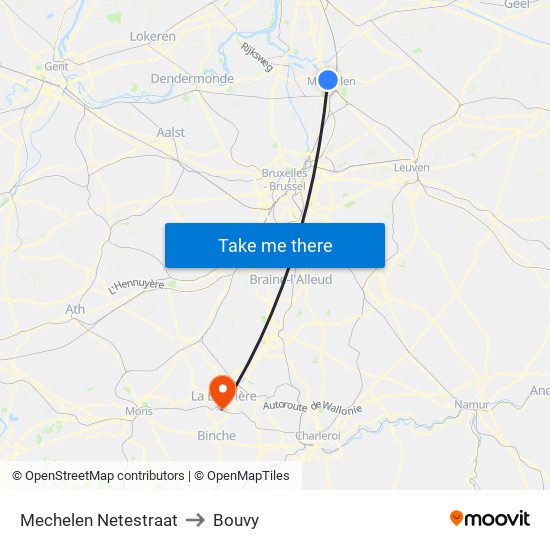 Mechelen Netestraat to Bouvy map